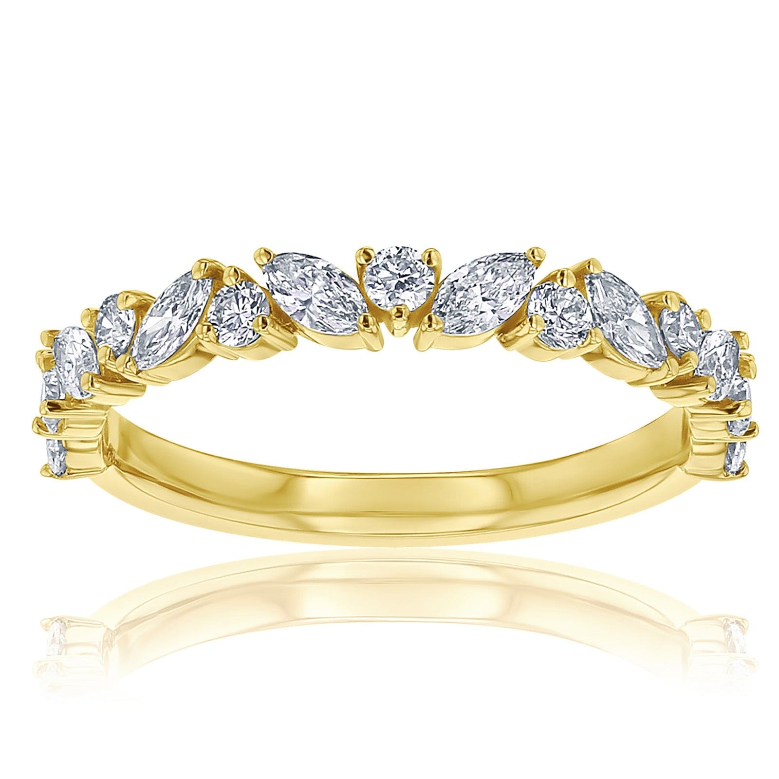 Kobelli 0.7 Carats Alternating Diamond Marquise Round Lab Grown 14K Solid Gold Half Eternity Ring