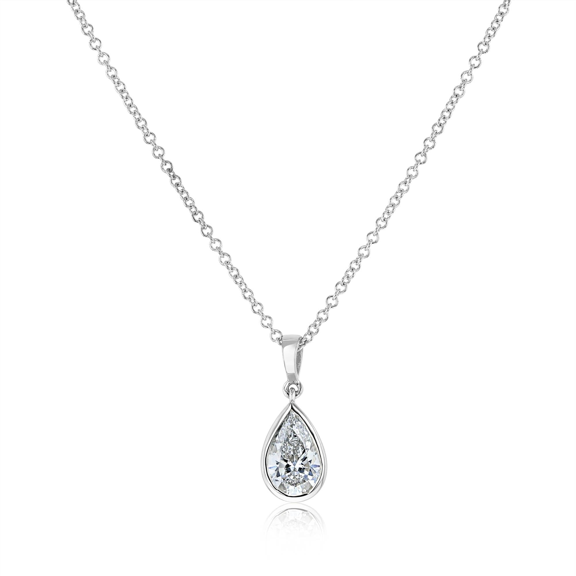 Kobelli 1 Carat Diamond Solitaire 14K Gold Lab Grown Pear Serena Necklace Certified Ef Vs Ex