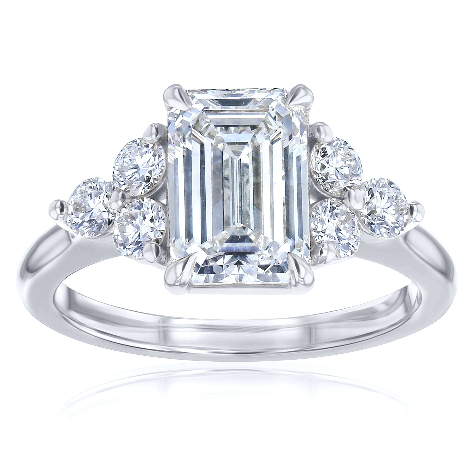 Kobelli 2.5 Carats Diamond Emerald Lab Grown 14K Solid Gold Side Cluster Engagement Ring Certified Ef Vs