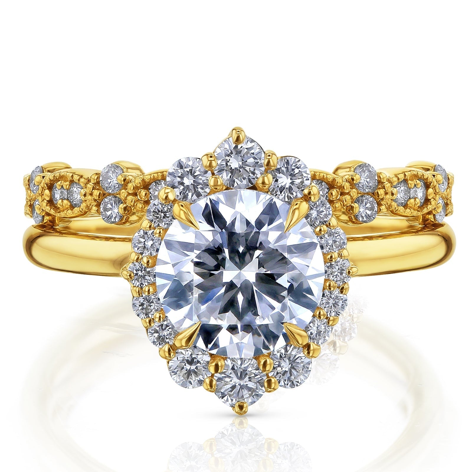 Kobelli 2.6 Carats Round Diamond 14K Solid Gold Rococo Halo Vintage Style Rochelle Bridal Rings 2Pc Set Def Vs Certified