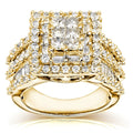 Kobelli 3 Carats Natural Diamond Solid 14K Gold Square Frame Mixed Cut Halo Cluster Engagement Ring