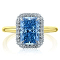 Kobelli 3 Carats Vivid Blue Diamond 14K Solid Gold Double Halo Radiant Aomori Ring Certified