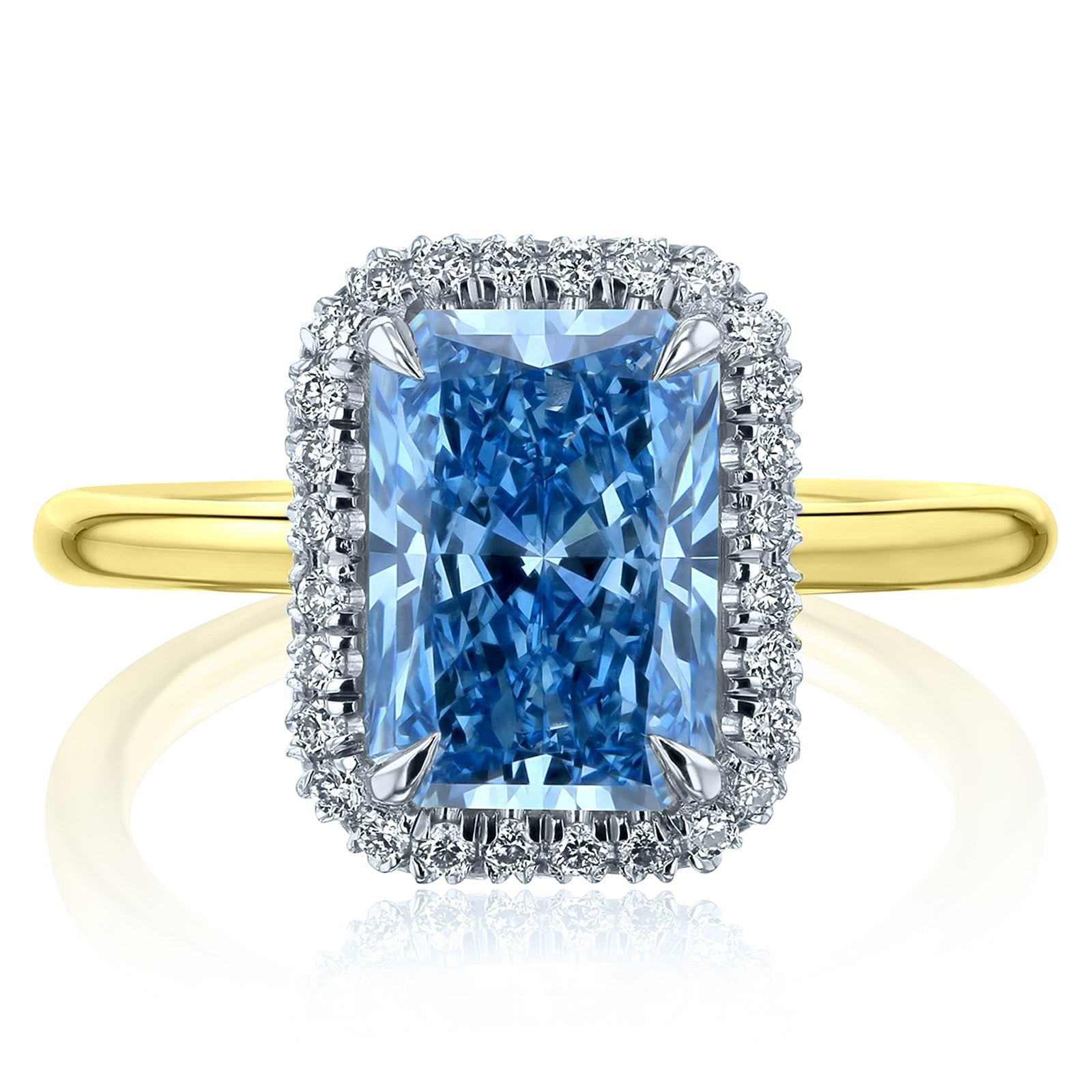 Kobelli 3 Carats Vivid Blue Diamond 14K Solid Gold Double Halo Radiant Aomori Ring Certified