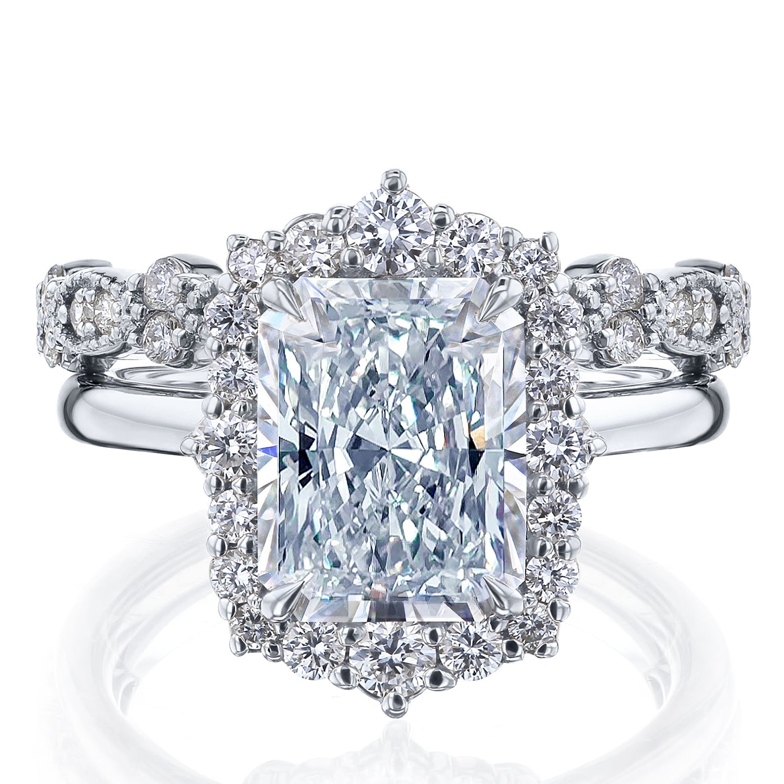 Kobelli 3.1 Carats Radiant Diamond 14K Solid Gold Rococo Halo Vintage Style Raen Bridal Rings 2Pc Set Def Vs Certified
