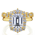 Kobelli 3.5 Carats Emerald Diamond 14K Solid Gold Rococo Halo Vintage Style Eilish Bridal Rings 2Pc Set Def Vs Certified