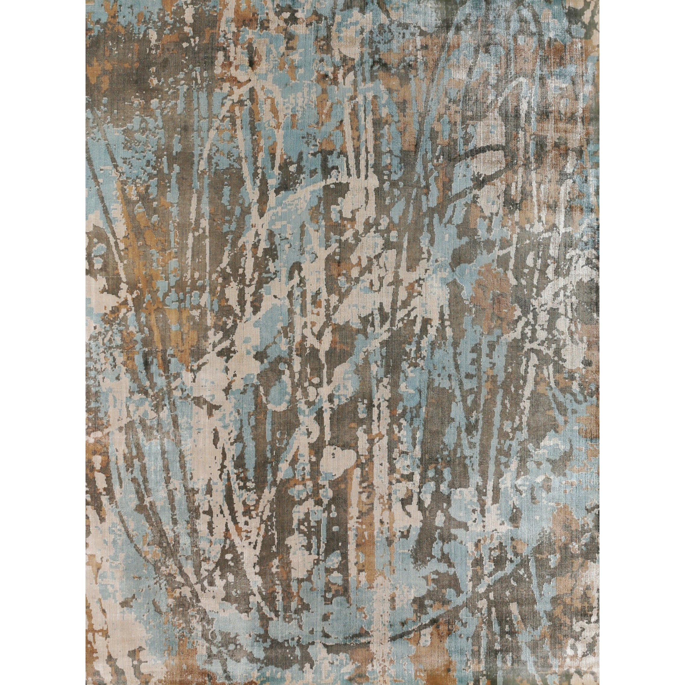 Koda Handloomed Bamboo Silk Blue Brown Area Rug 10 X 14