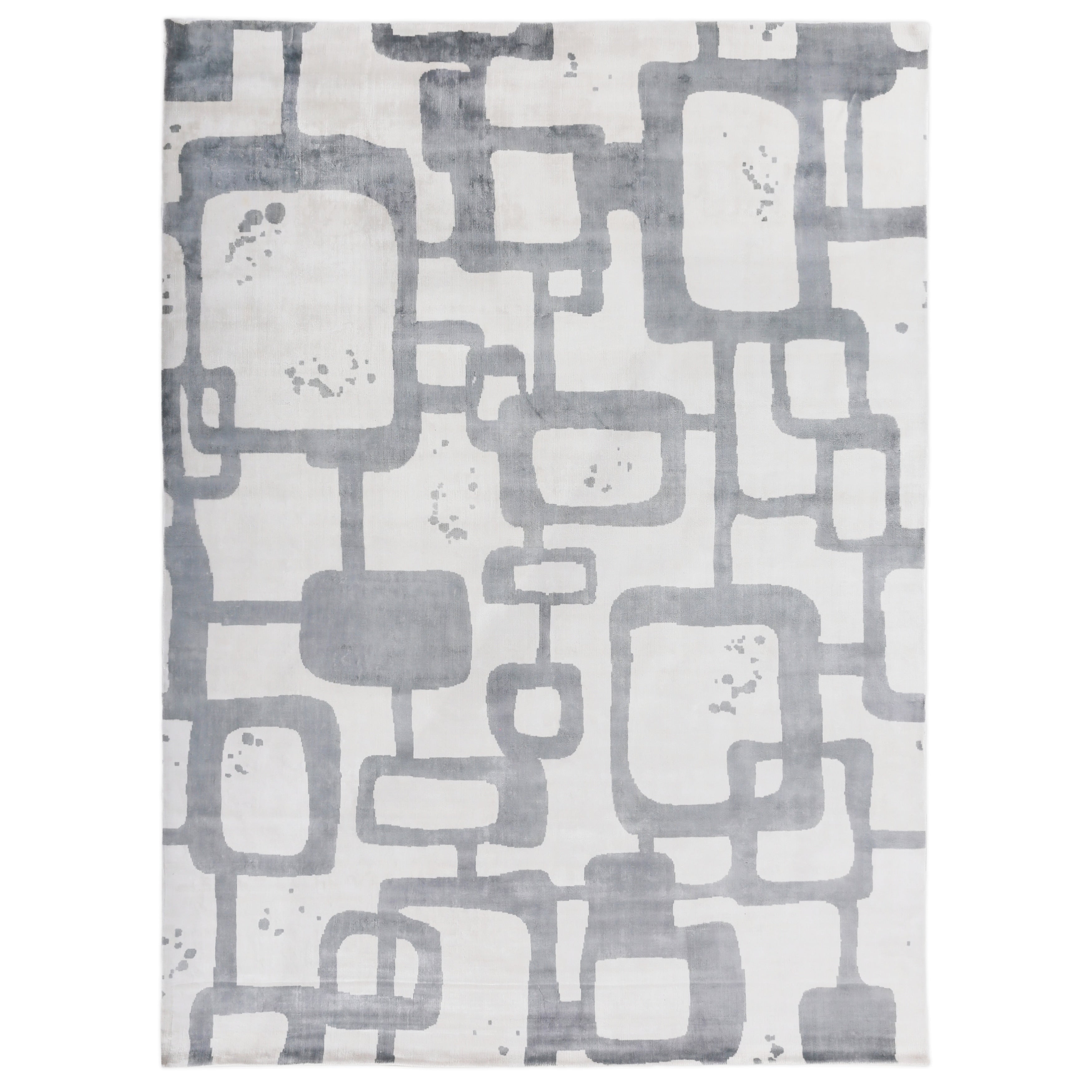 Koda Handloomed Bamboo Silk Ivory Light Blue Silver Area Rug