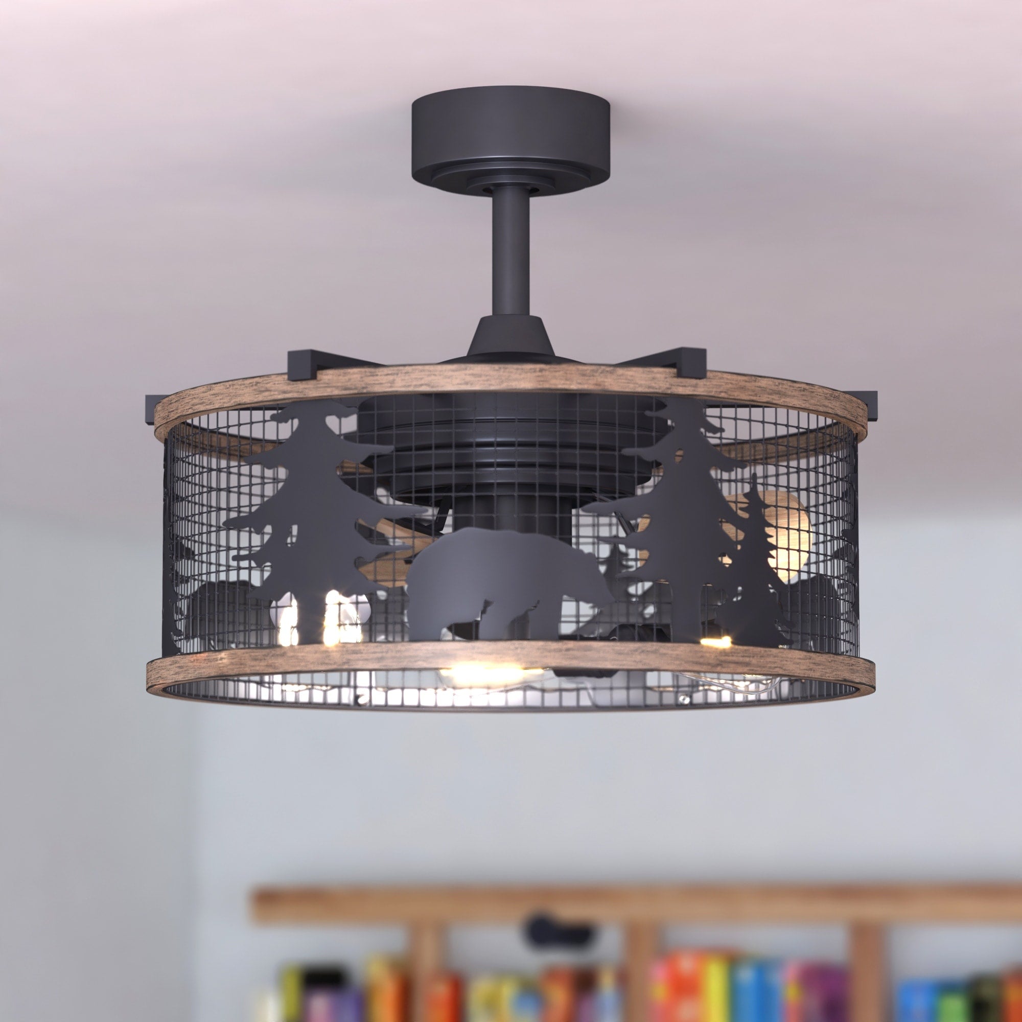Kodiak Bear 21 In. Bronze And Teak Rustic Indoor Ceiling Fan With Light Kit And Remote 21 In. W X 18 In. H X 21 In. D