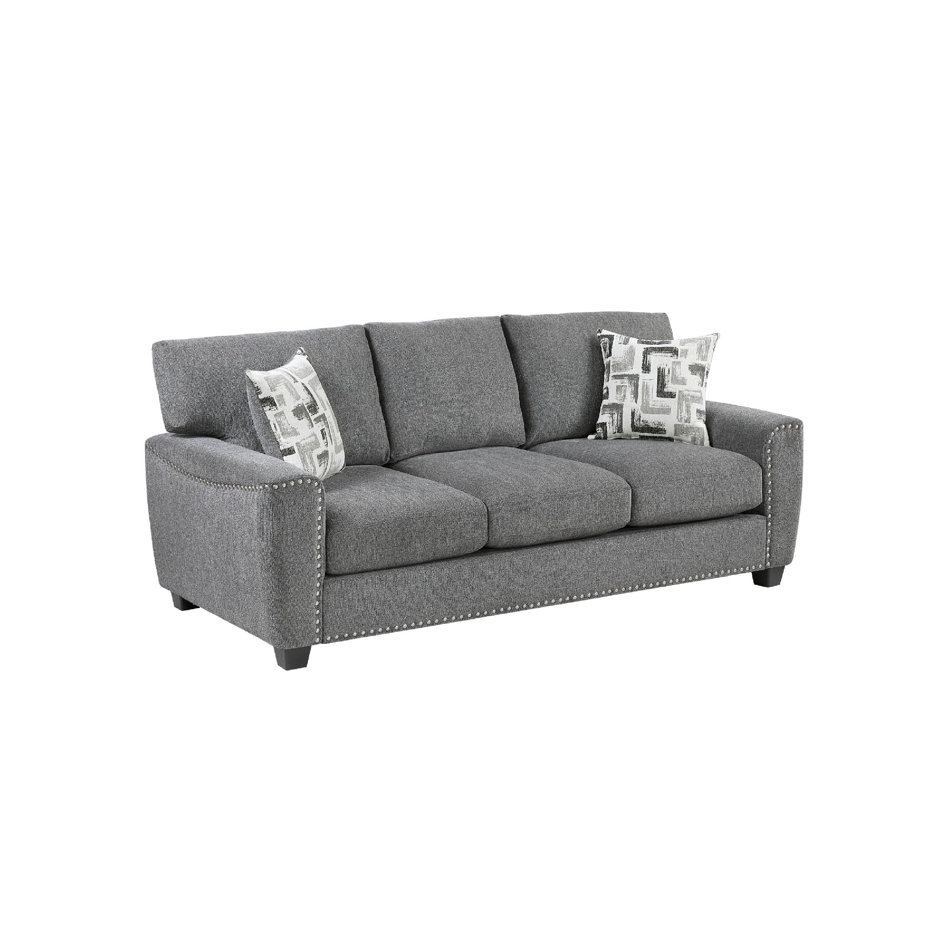 Koi Sofa With 2 Pillows Reversible Cushions Gray Chenille 89 Inch