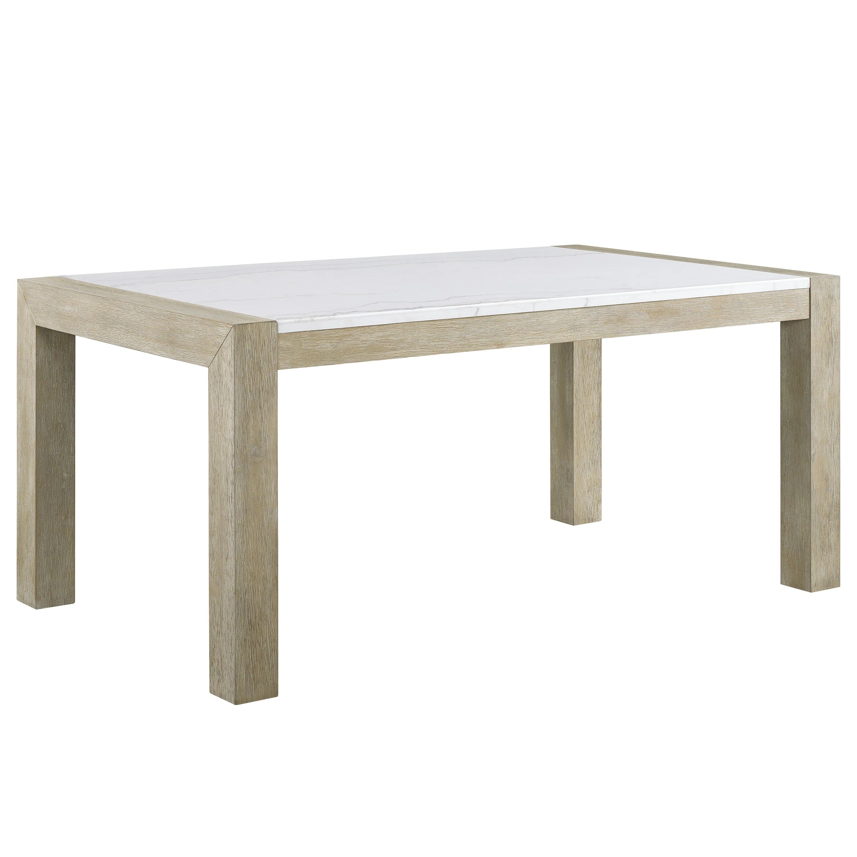 Koji Dining Table 66 Inch White Marble Top Light Brown Wood Legs