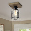 Koko 1 Light Wood And Metal Cage Flush Mount