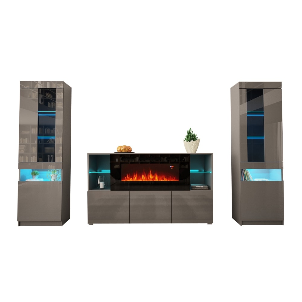 Komi 03 Electric Fireplace Modern Wall Unit Entertainment Center