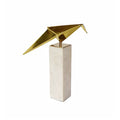 Komi Origami Bird Sculpture White Marble Base 13 Inch Gold Steel