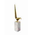 Komi Origami Bird Sculpture White Marble Base 21 Inch Gold Steel