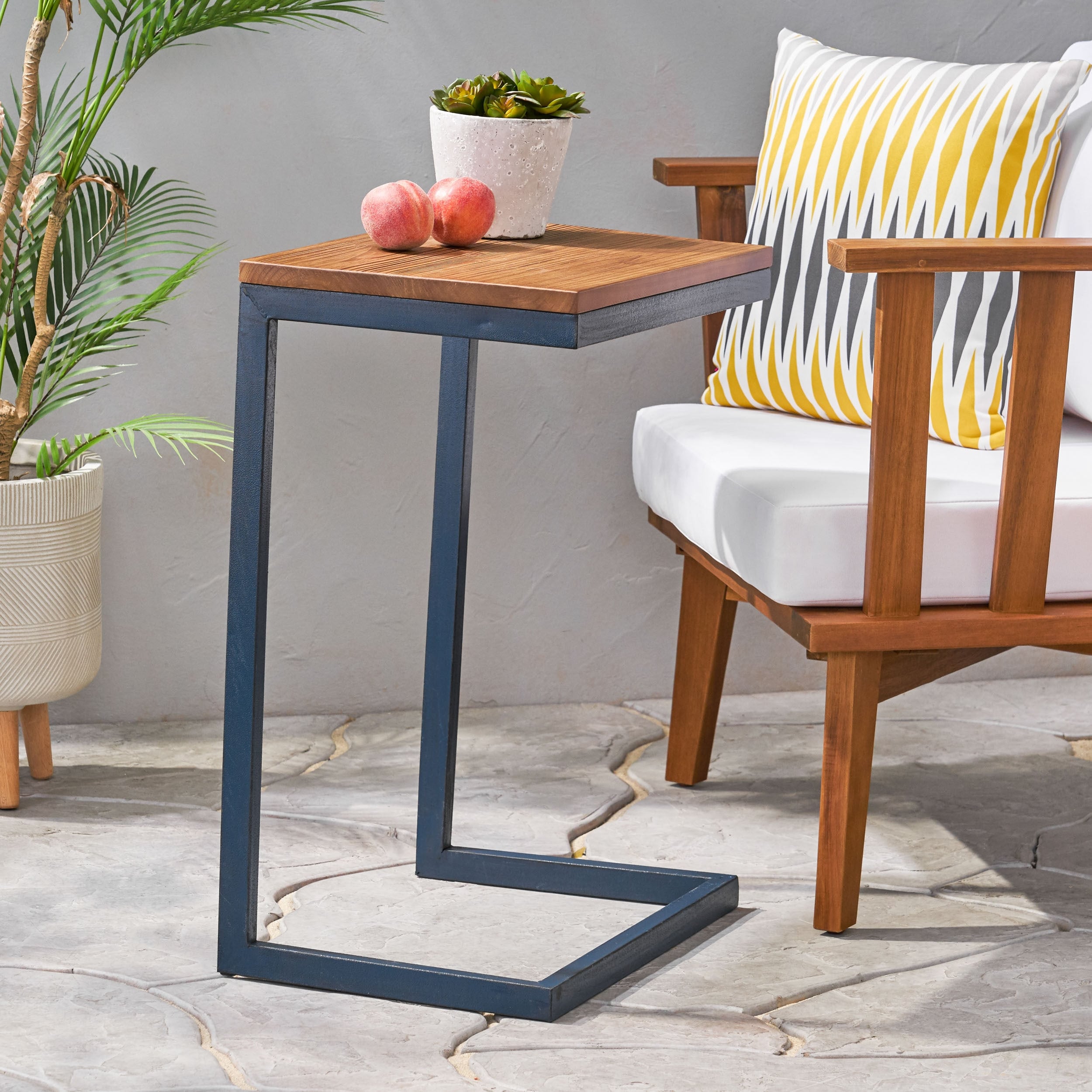 Kora Outdoor Antique Firwood C Shaped Accent Table By Christopher Knight Home