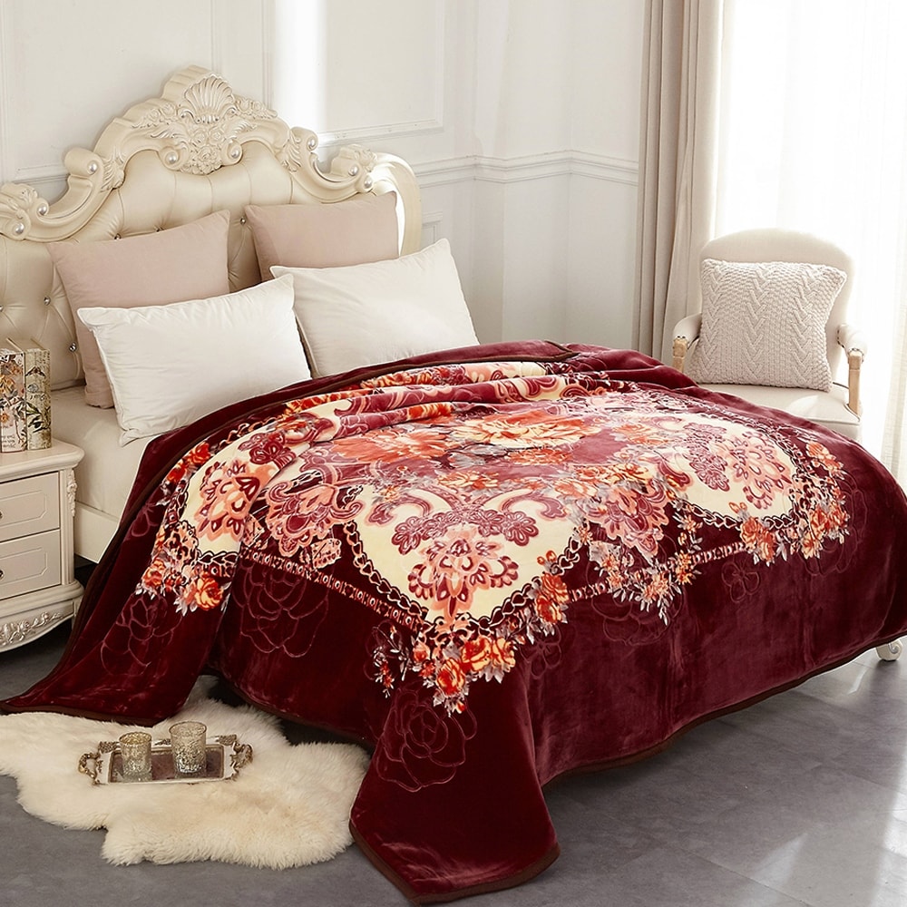 Korean Style 2 Ply Blanket Mink Printed Plush Fleece Blanket