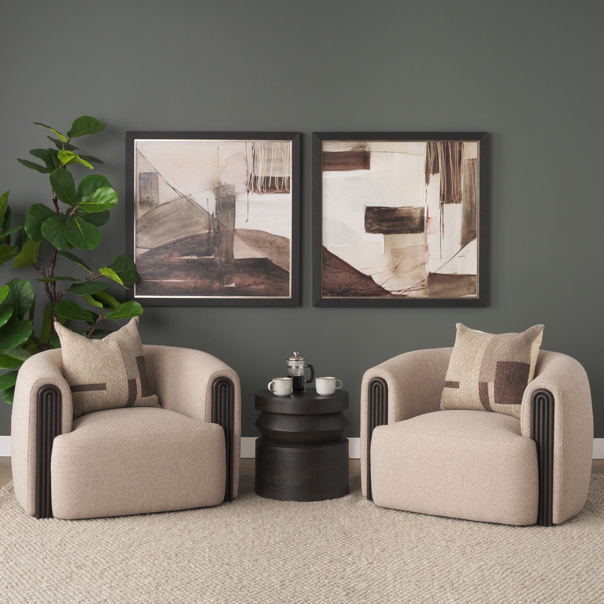 Kornelia Textured Mushroom Fabric Barrel Accent Chair