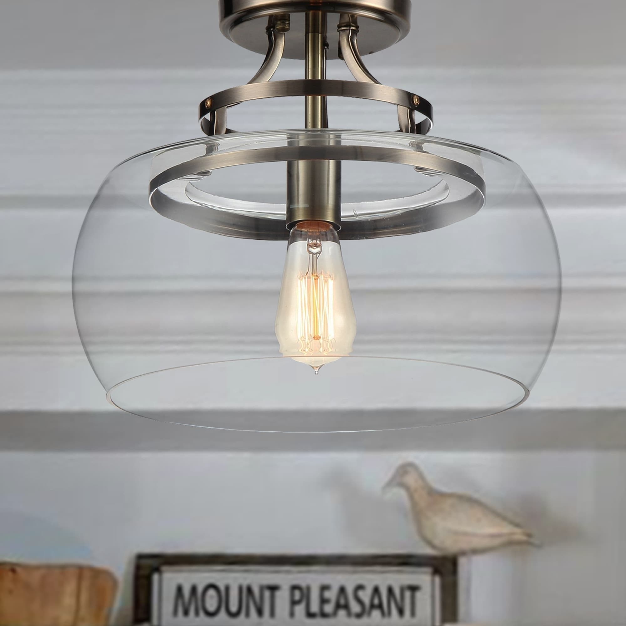 Kostandea 1 Light Bronze 13 Inch Glass Flush Mount With Bulb
