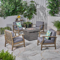 Kourtney Outdoor 4 Seater Wood Chat Set With Fire Table By Christopher Knight Home