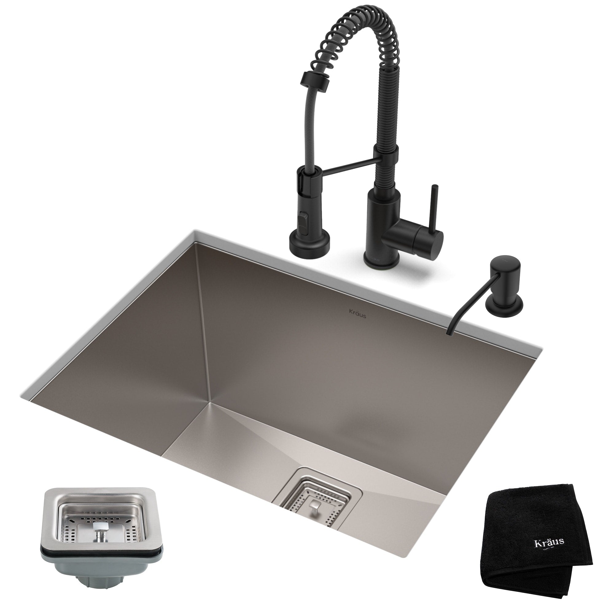 Kraus 24 Inch Stainless Steel Kitchen Sink Faucet Soap Dispenser Set