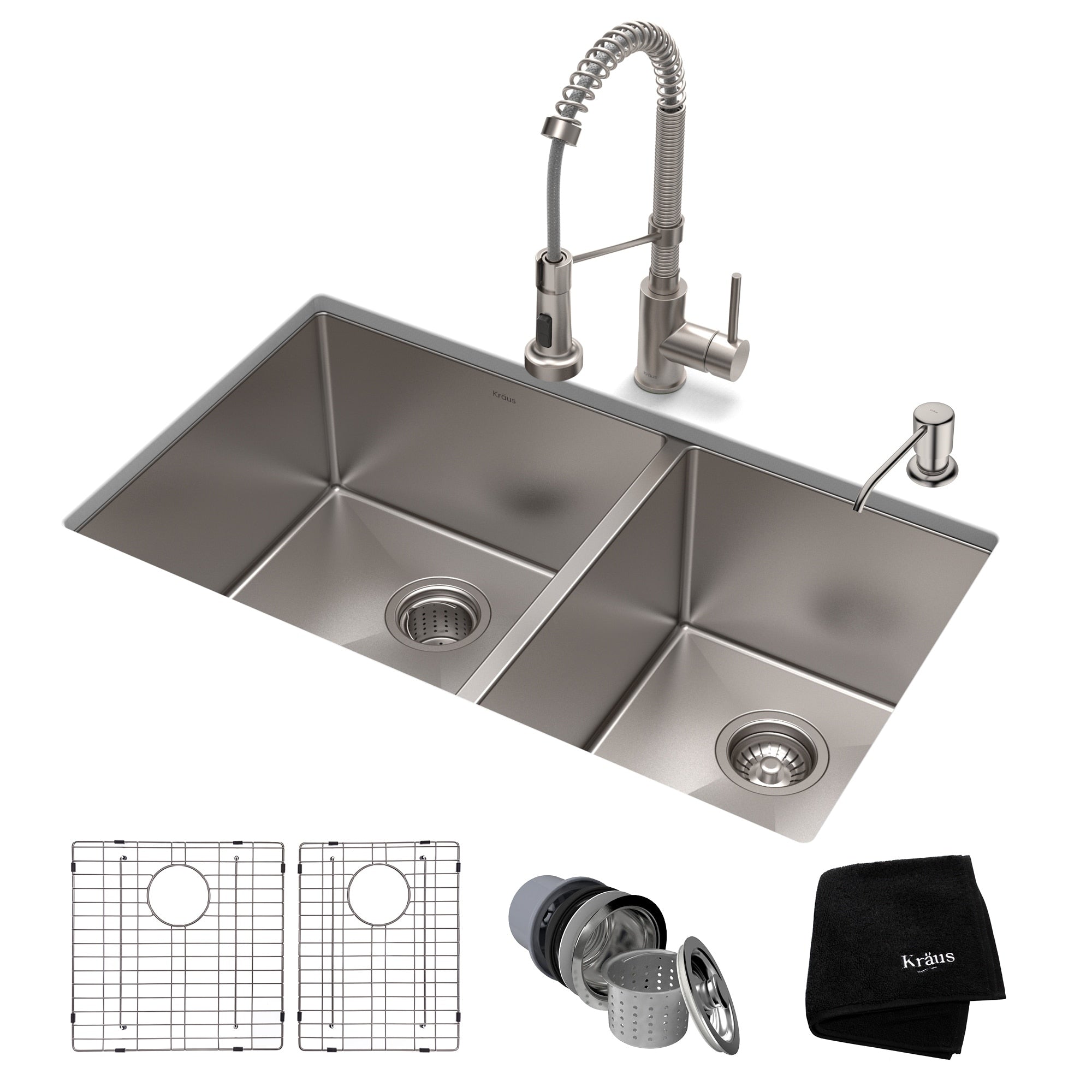 Kraus 33 Inch Stainless Steel Kitchen Sink Faucet Soap Dispenser Set