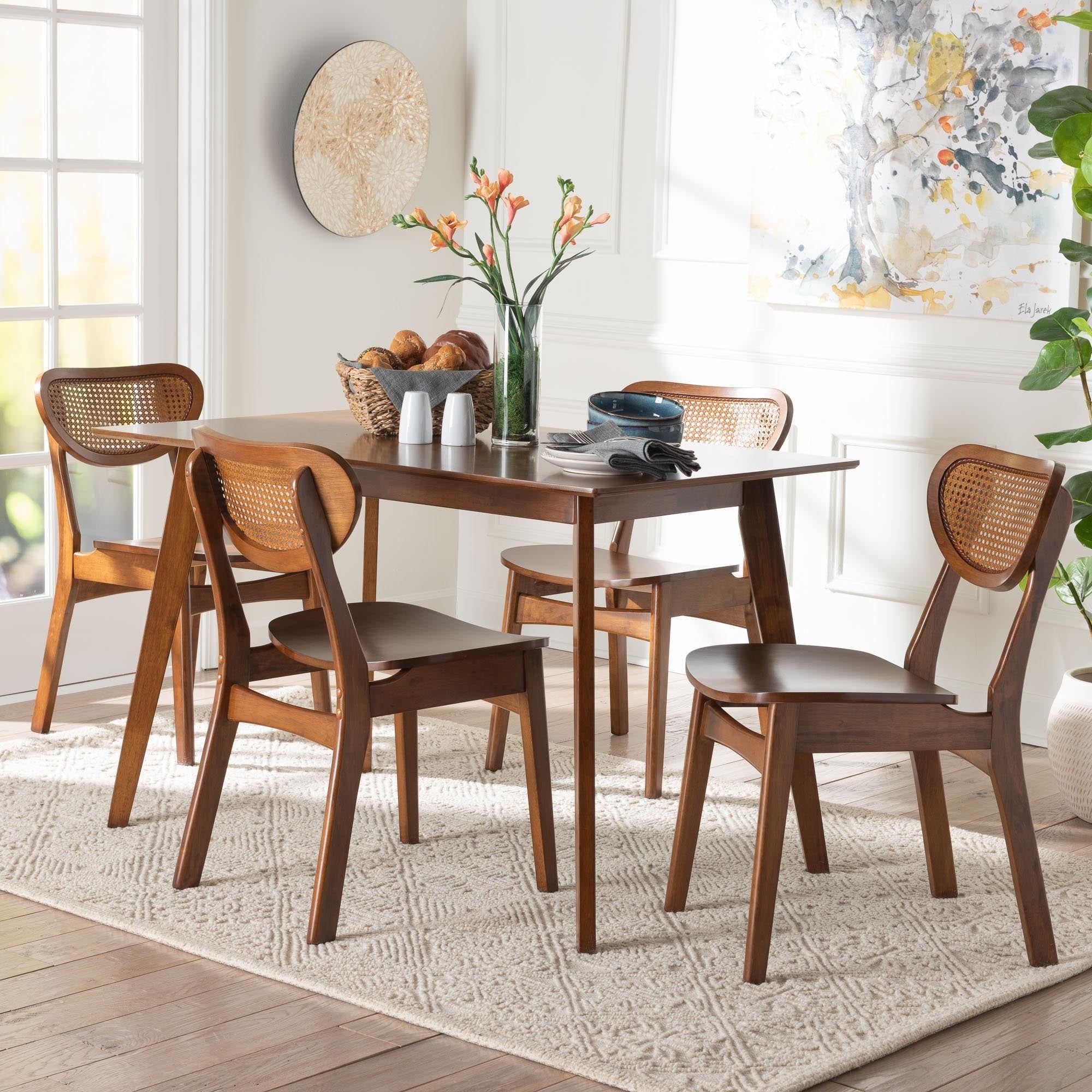 Kristy 5 Piece Dining Set Mid Century Modern Rectangle Table And Chair Set For Dining Room Kitchen Apartment