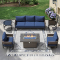 Kullavik 6 Piece Aluminlum Frame Woven Rope Patio Sofa With Fire Pit Table Glass Table And Cushions