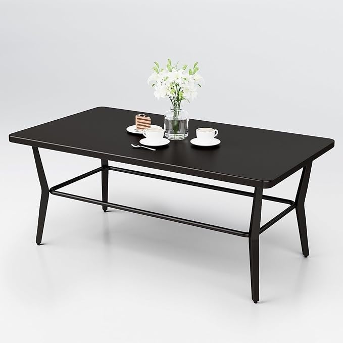 Kullavik Matte Black Full Iron Outdoor Rectangular Coffee Table