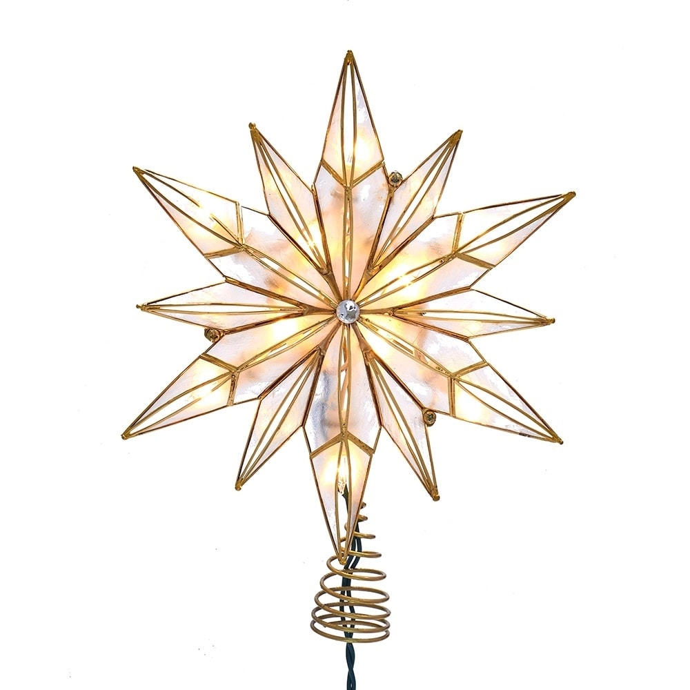 Kurt Adler 10 Light 12 Point Capiz Star And Center Gem Treetop