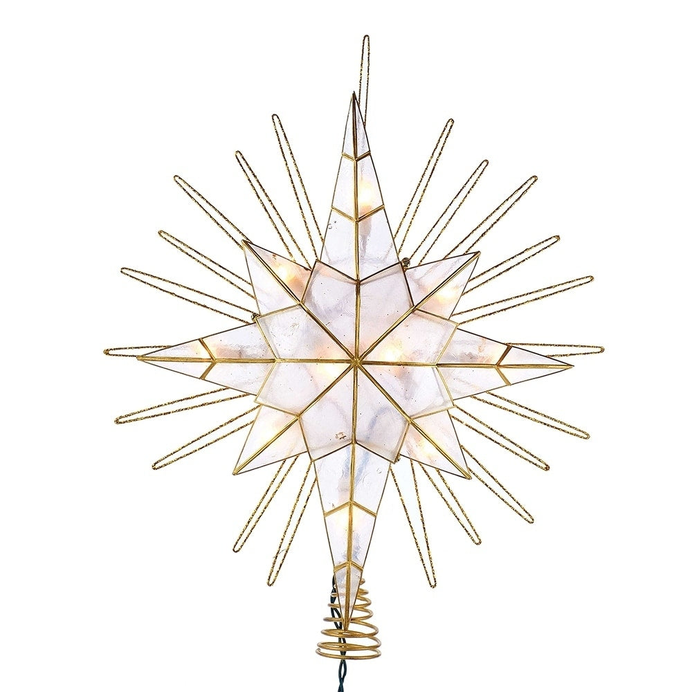 Kurt Adler 10 Light 14 Inch Gold Glitter Capiz Bethlehem Star Treetop