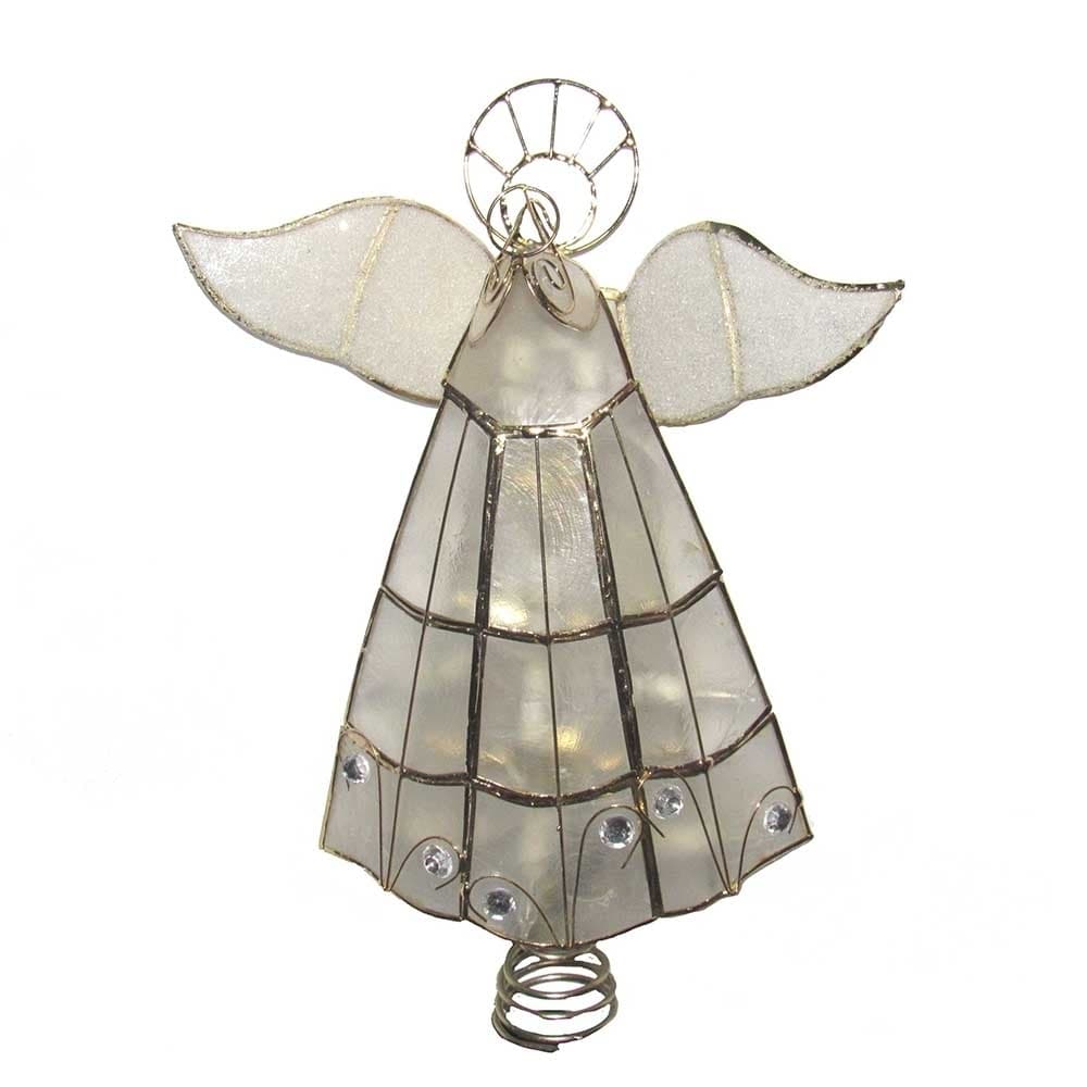 Kurt Adler 10 Light Capiz Angel Treetop With Trumpet