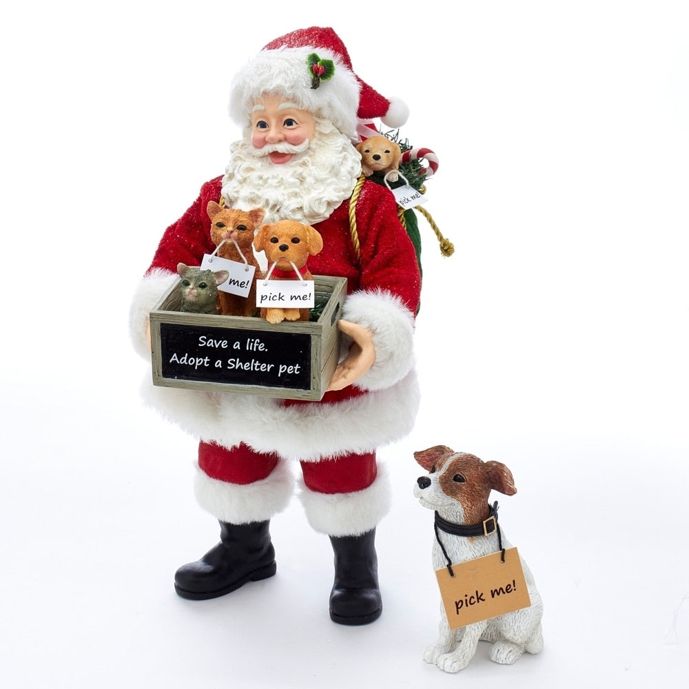Kurt Adler 10.5 Inch Fabrich Adopt A Pet Santa With Dog 2 Piece Set