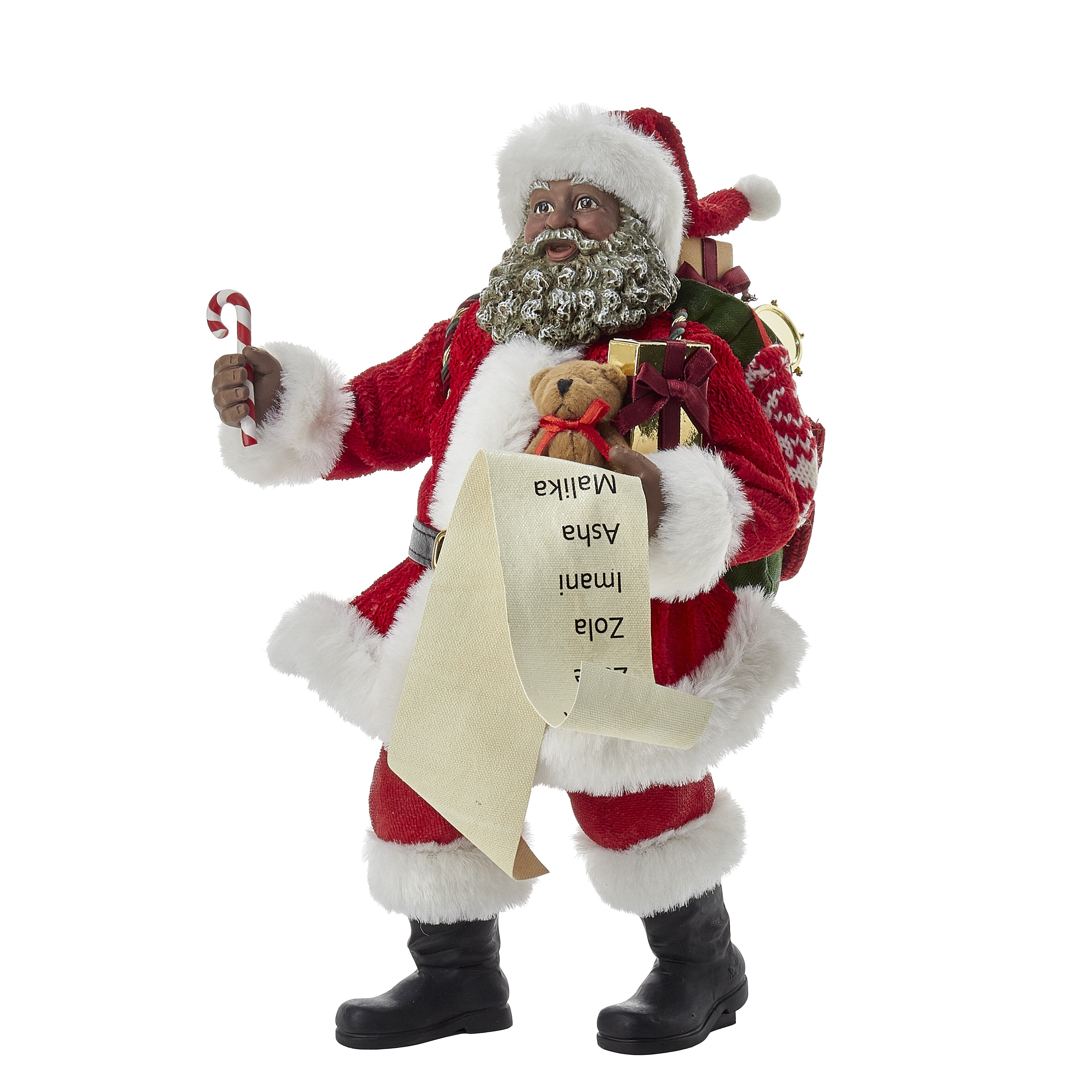Kurt Adler 10.5 Inch Fabrich Black Santa With List And Candy Cane