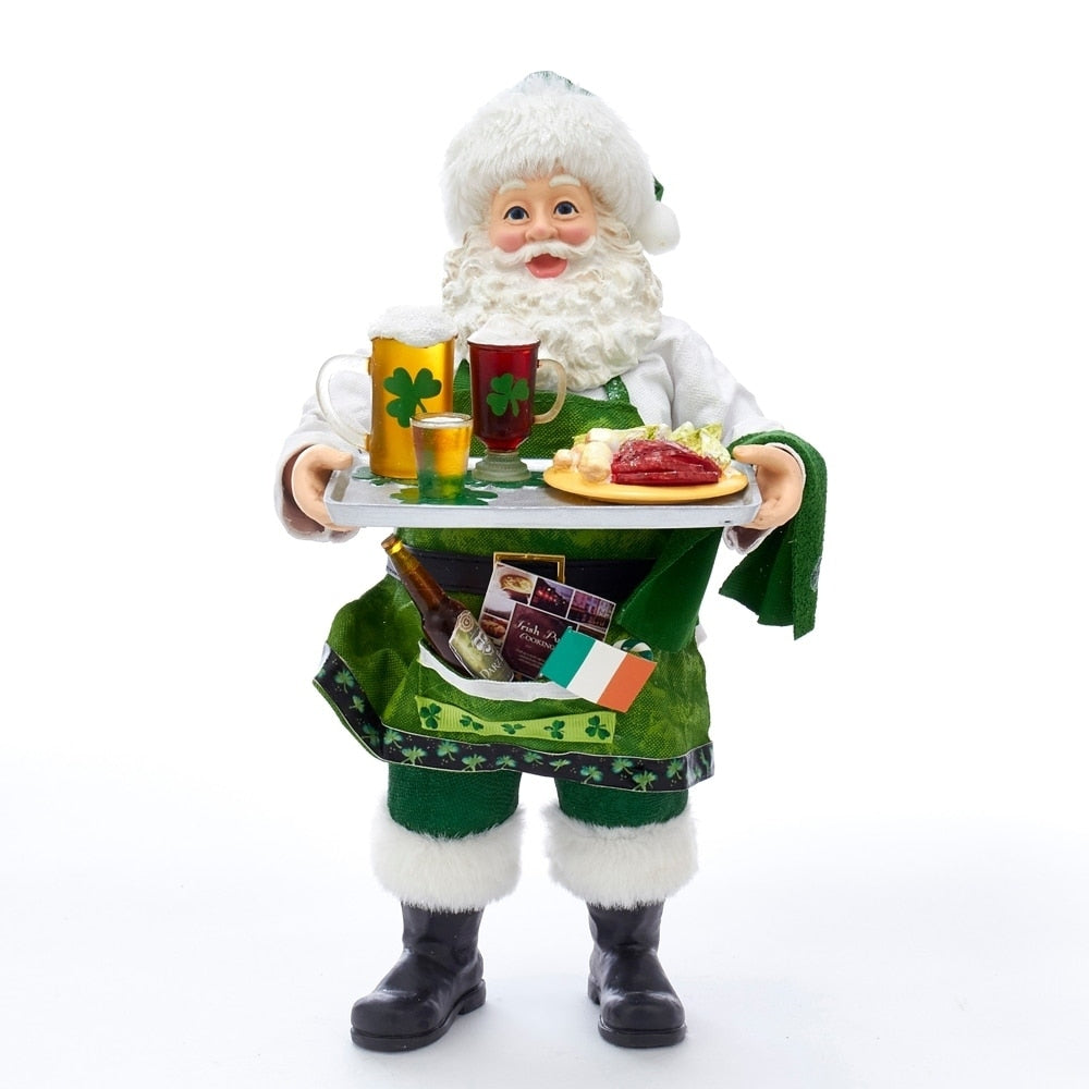 Kurt Adler 10.5 Inch Fabrich Musical Irish Chef Santa