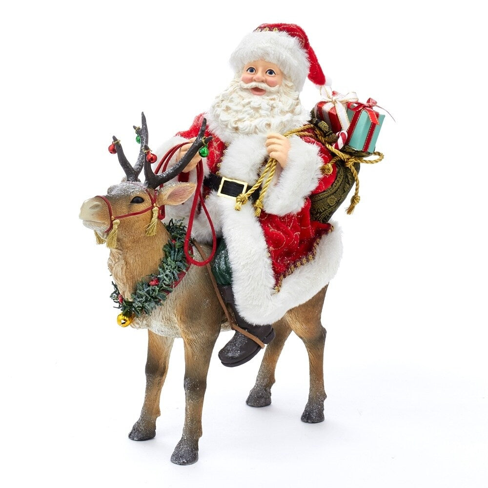 Kurt Adler 11.5 Inch Fabrich Santa On Reindeer