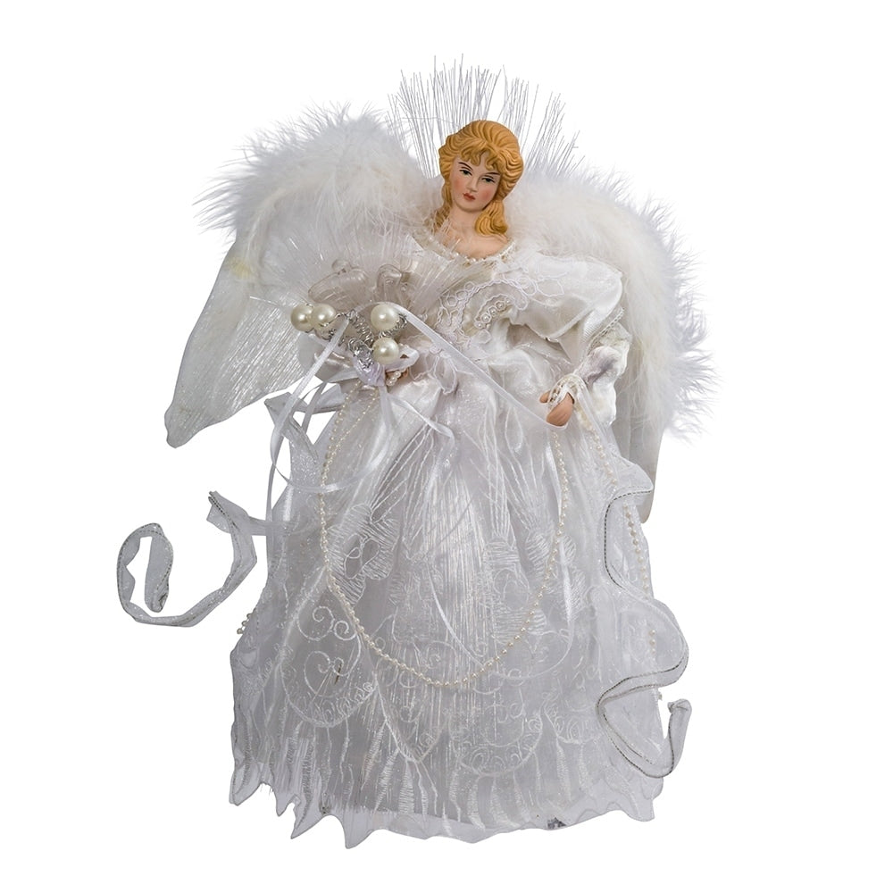 Kurt Adler 12 Inch White And Silver Fiber Optic Led Angel Treetop
