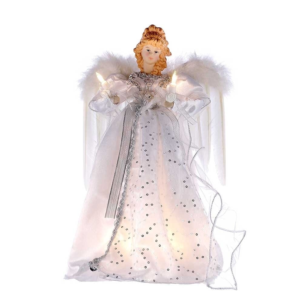 Kurt Adler 14 Inch 10 Light White And Silver Angel Treetop