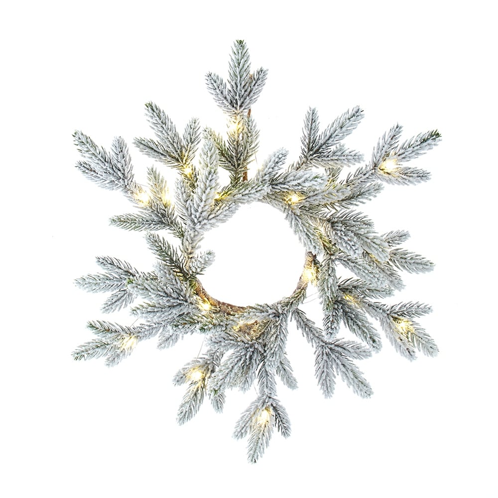 Kurt Adler 18 Inch 20 Light Battery Operated Led Flocked Pine Wreath Green 60