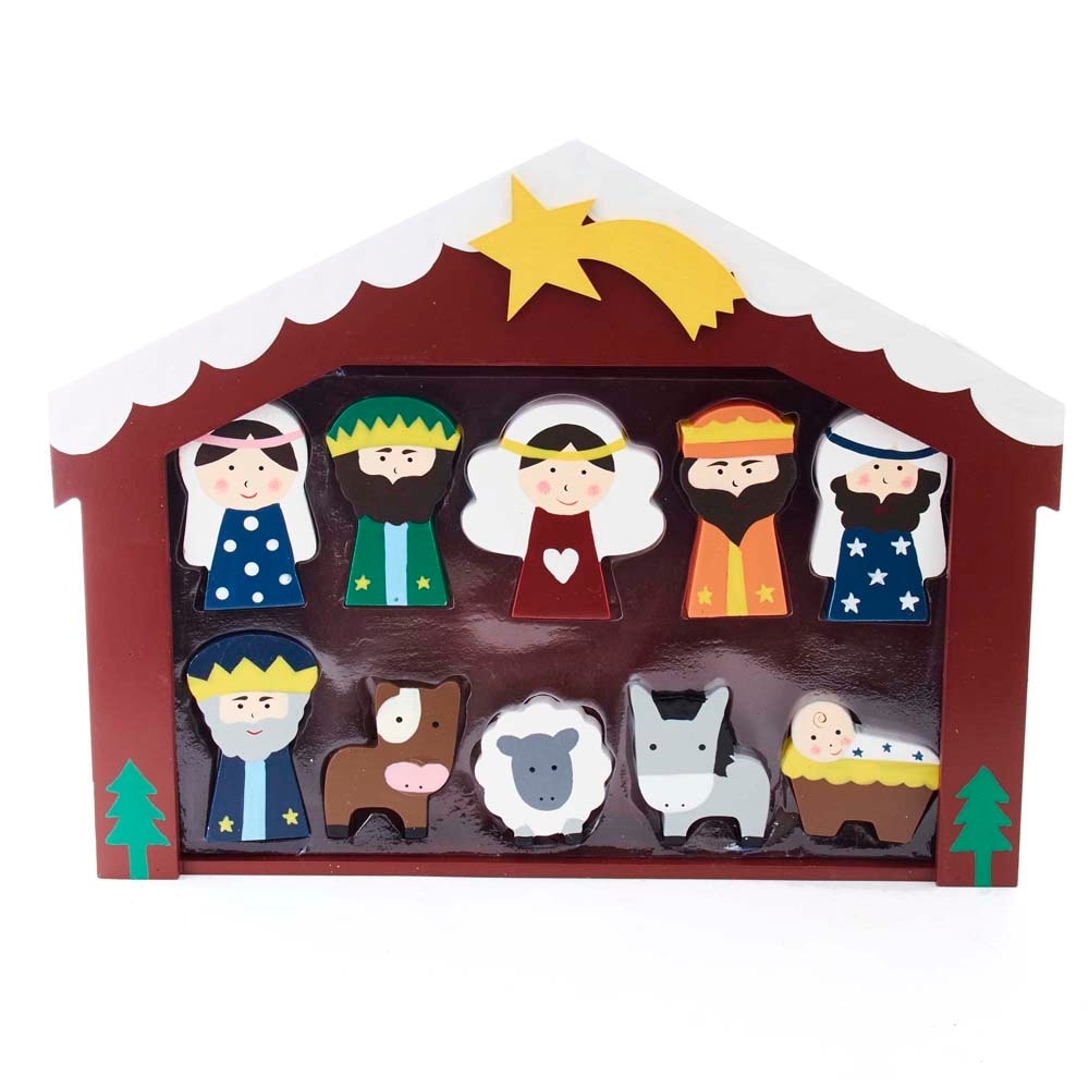 Kurt Adler 2 3 Inch Wooden Childrens Nativity Set With Stable And 10 Figures