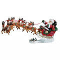 Kurt Adler 24 Inch Fabriche Musical Santa With Eight Reindeer Set Of 2 Piece
