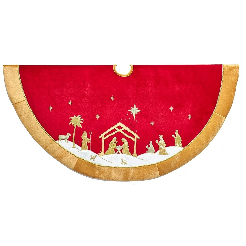 Kurt Adler 48 Inch Red And Gold Religious Tree Skirt