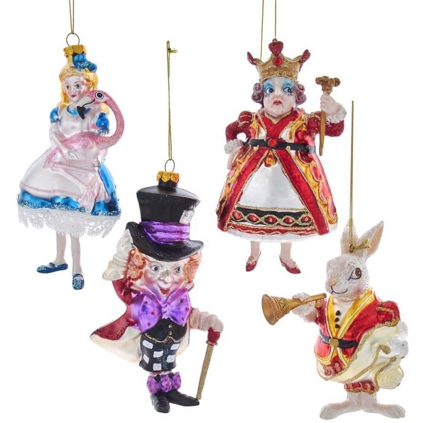Kurt Adler 5 5.5 Inch Noble Gems Alice In Wonderland 4 Piece Ornament Set 5.5