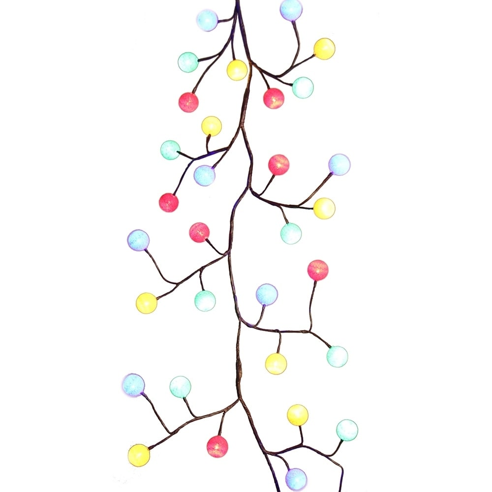 Kurt Adler 6 Foot 48 Light Led Brown Garland With Cotton Ball