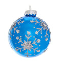 Kurt Adler 80Mm Blue And Silver Glitter Snowflake Glass Ball Ornaments 6 Piece Box 3.15