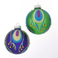 Kurt Adler 80Mm Peacock Glass Ball Ornaments 6 Piece Box 2 Assorted Ornaments 3.15