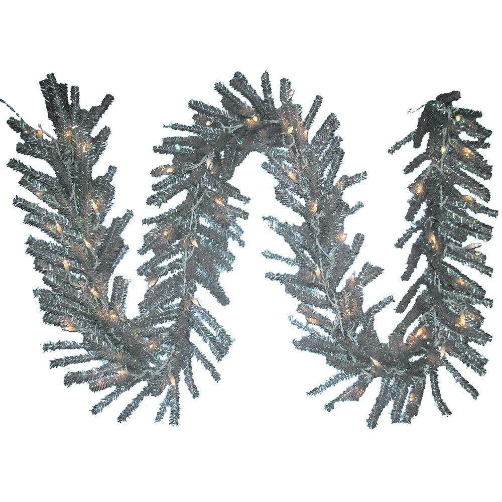 Kurt Adler 9 Foot Pre Lit Silver Ice Garland