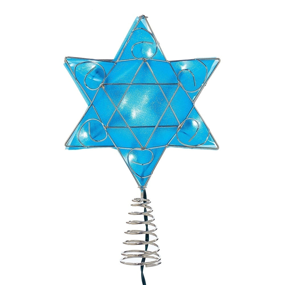 Kurt Adler Ul 10 Light Led Silver And Blue Hanukkah Star Shimmer Treetop