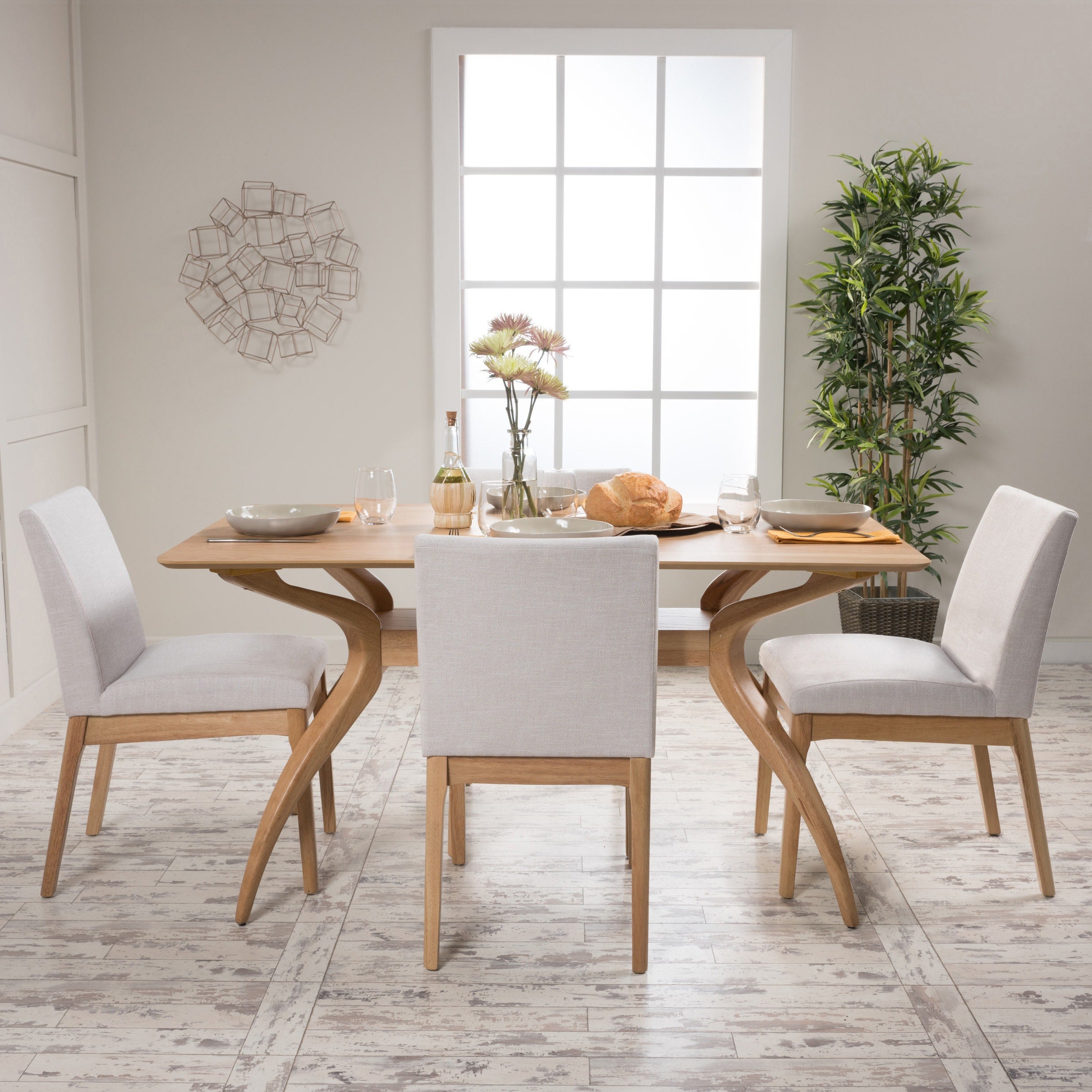 Kwame Mid Century 5 Piece Rectangle Dining Set By Christopher Knight Home