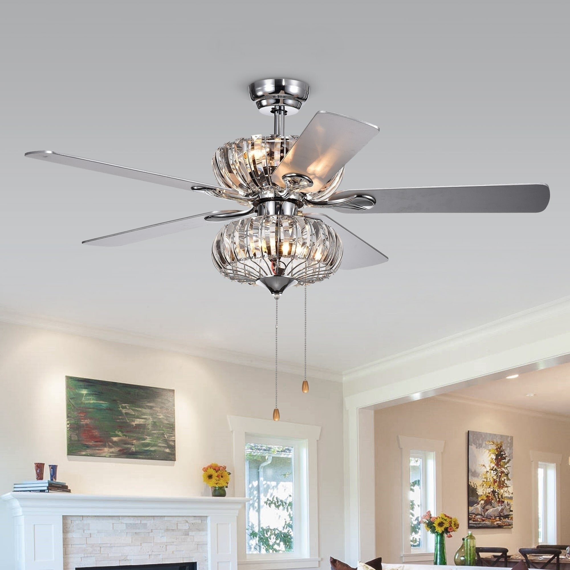 Kyana 6 Light Crystal 5 Blade 52 Inch Chrome Ceiling Fan Remote Optional
