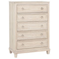 Kylie Tall Dresser Chest With 5 Drawers Stepped Trim Washed Oak Wood